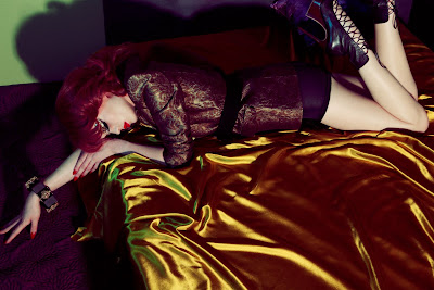 woman on silk sheets, mert and marcus, sadomasochistic fashion shoot