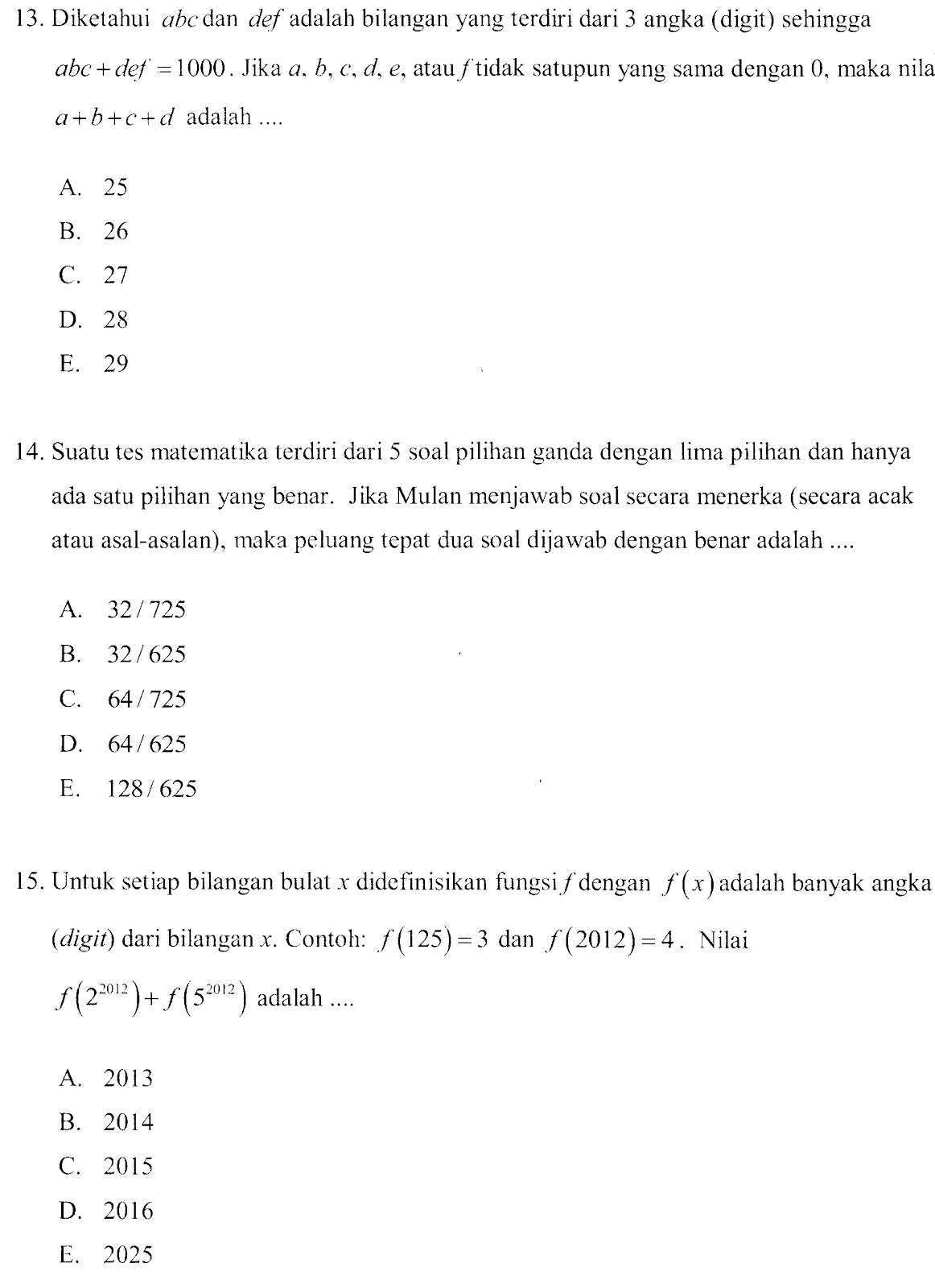 Contoh Soal Olimpiade Matematika