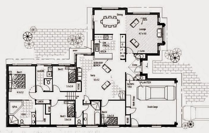 denah rumah 4 kamar tidur 1 lantai yang inspiratif