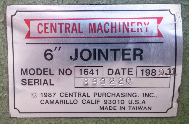 Label Central  Machinery Jointer For Shopsmith Model 1641 Date 1988.11