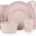 Stone Lain 32 Piece Stoneware Round Dinnerware Set, Service for 8, Pink
