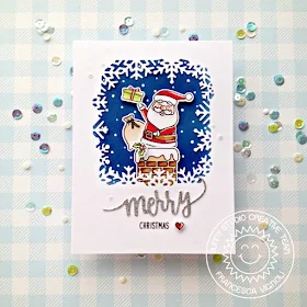 Sunny Studio Stamps: Snowflake Frame Dies Hogs & Kisses Santa Claus Lane Christmas Cards by Franci Vignoli