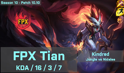 FPX Tian Kindred JG vs EDG JunJia Nidalee - KR 10.10