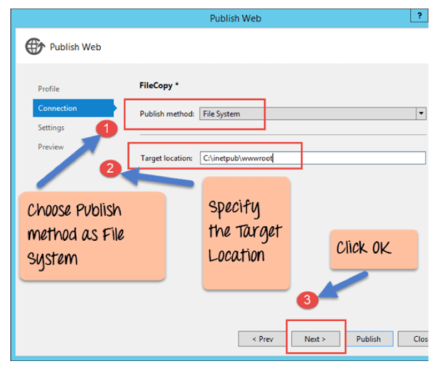 Giving target location to upload the file and publish