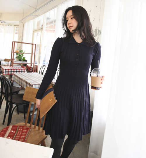 Long Buttoned Front Knit Dress