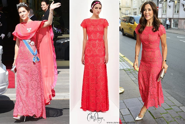 Crown Princess Mary wore Collette Dinnigan pink lace dress. Collette Dinnigan Resort 2013 Collection