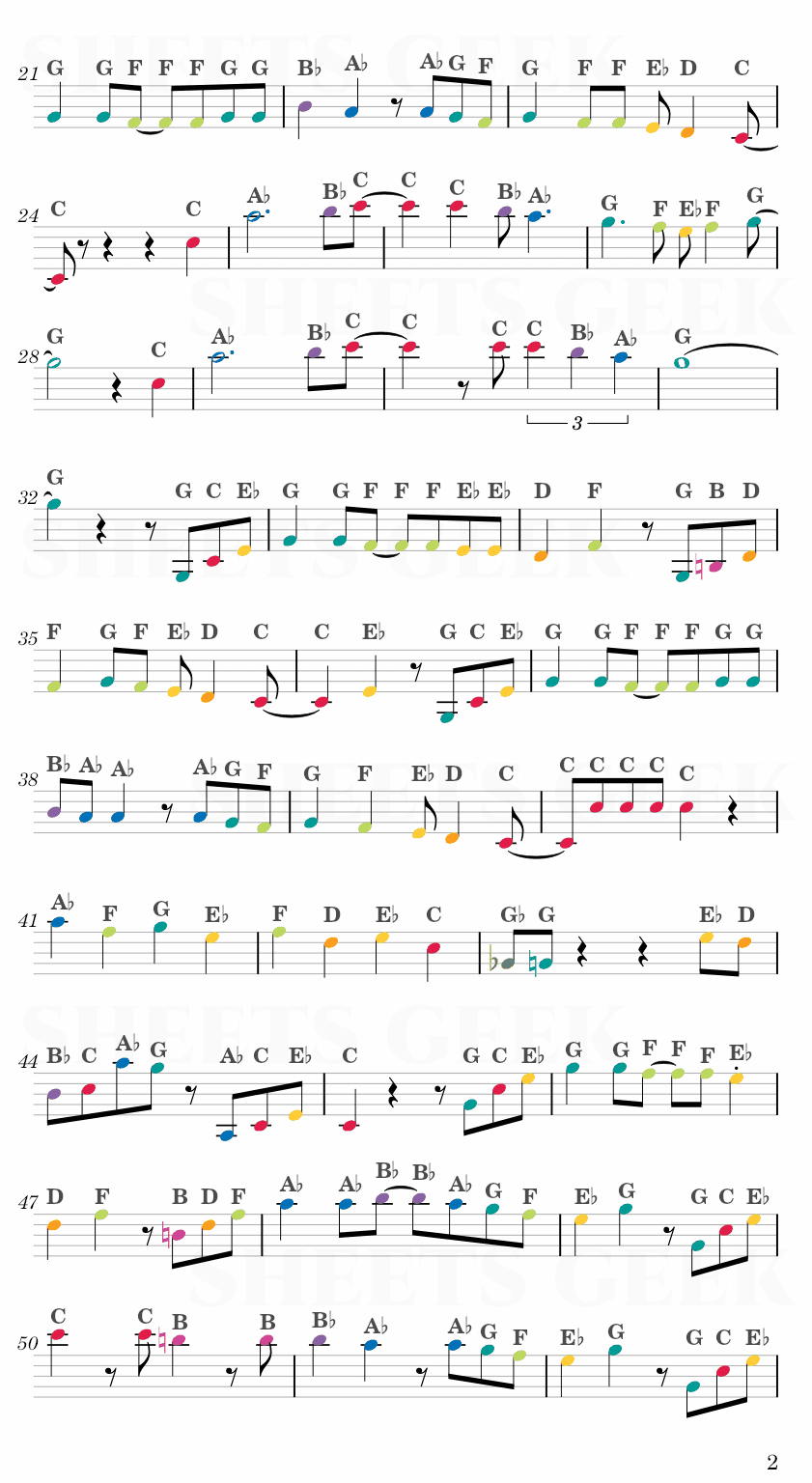 Moonlight Densetsu - Sailor Moon Opening Easy Sheet Music Free for piano, keyboard, flute, violin, sax, cello page 2