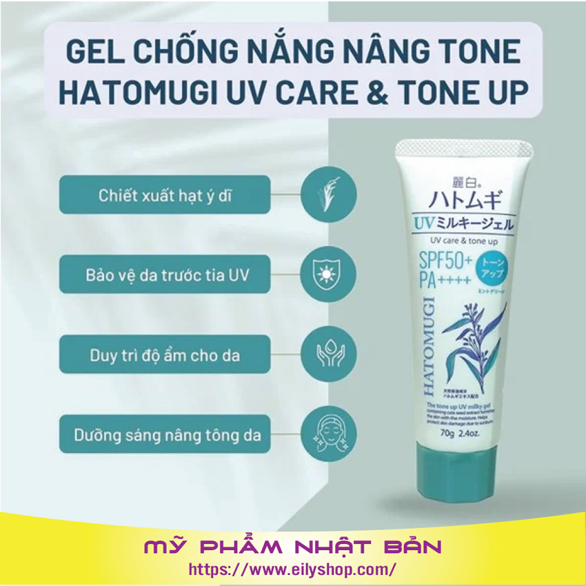 Kem chống nắng Kumano Yushi Reishiro Hatomugi SPF50 + PA ++++ nâng tông, dưỡng ẩm da 70g xanh bạc hà - Shop Mỹ Phẩm Nhập Khẩu Thailan