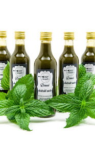 Mint extract mentha spicata bottled blog shot with mint leaves