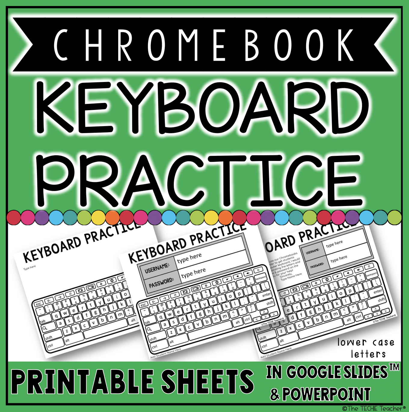 Chromebook Keyboard Practice: These printable sheets were created to help students practice their login information and to get acquainted with the Chromebook keyboard. Add whatever information you would like to these pages, print and send home with students to practice.