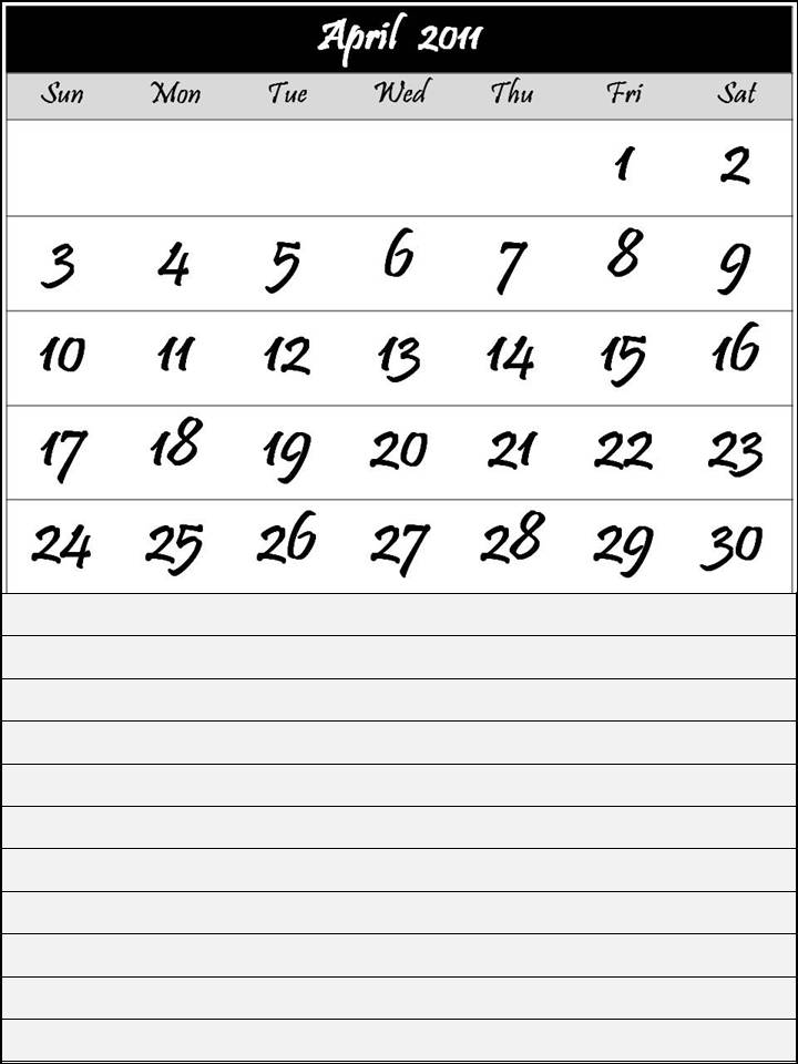 calendar 2011 april printable. CALENDAR APRIL 2011 PRINTABLE