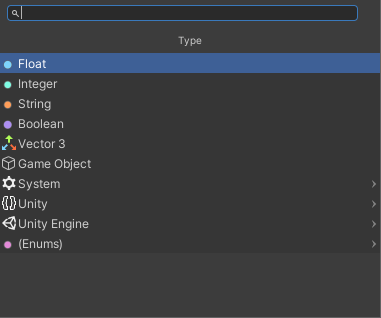 Visual Scripting Type Menu