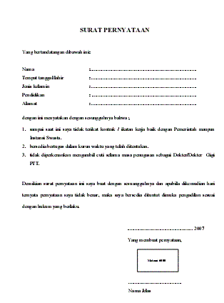 Contoh SURAT PERNYATAAN