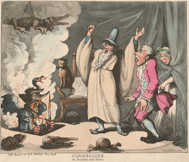 fraudsters and scammers, humbugging or raising the devil 18th century print