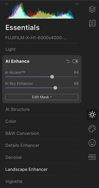 AI Enhance settings in Luminar 4