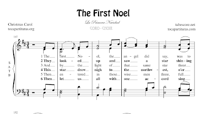 The First Noel Partitura de CORO SATB a 4 voces Letra en inglés La Primera Navidad Villancico