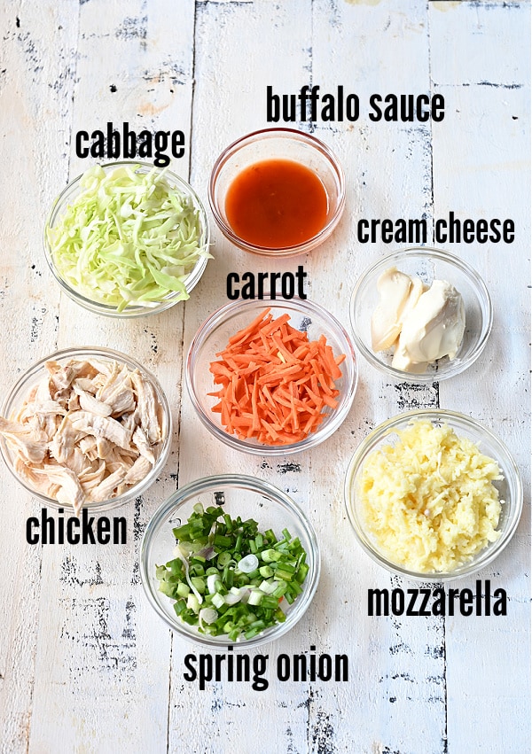 list of ingredients to prepare buffalo chicken egg rolls