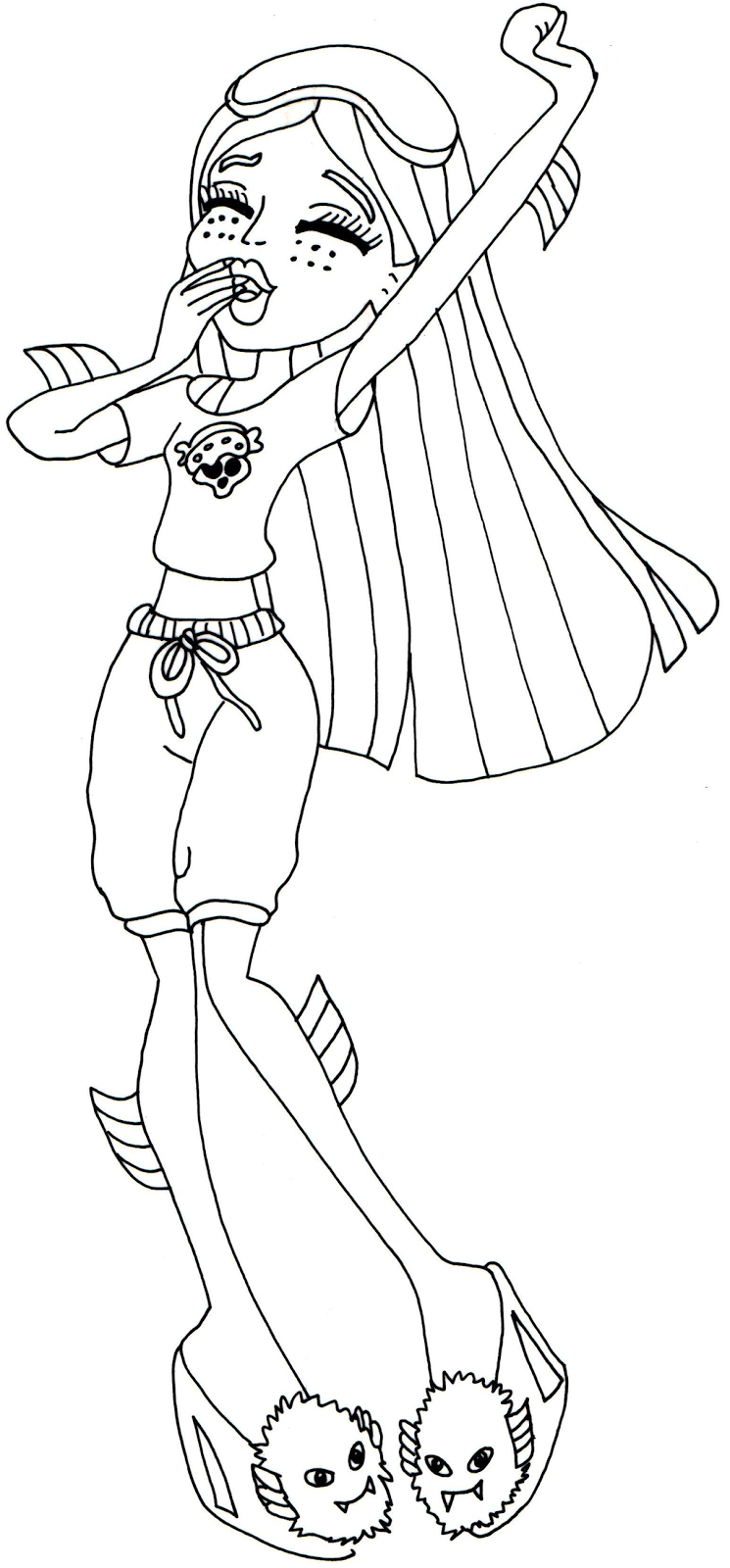 Free printable monster high coloring page for Lagoona Blue in her dead tired outfit