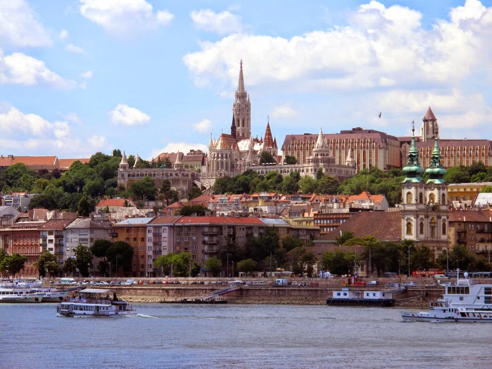 Budapest from the blue Danube River, Hungary