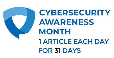 Cybersecurity Awareness Month logo announcing 1 article per day for 31 days