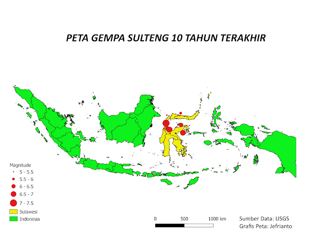 Peta Gempa Sulteng 10 Tahun Terakhir