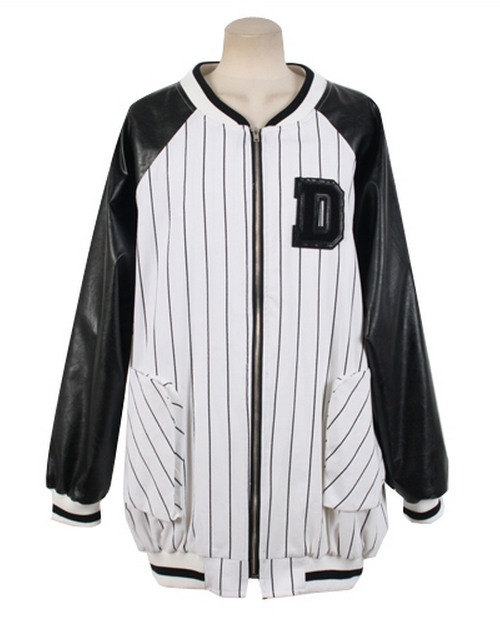 Relaxed Fit Pinstripe Baseball Jacket