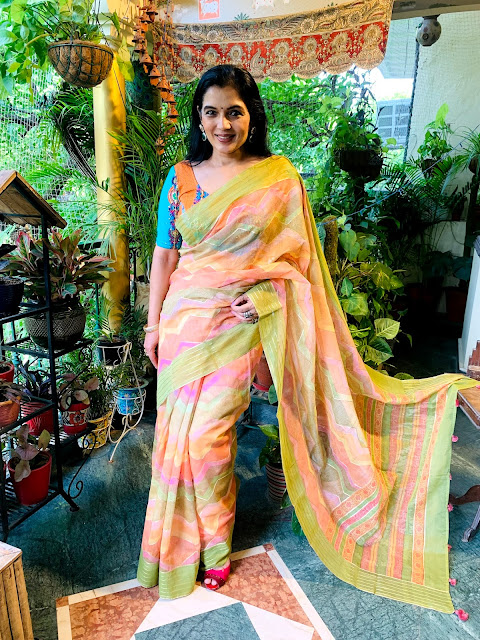 Chanderi multicolour saree with gota patti