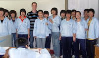 Paul with students at the intermediate school