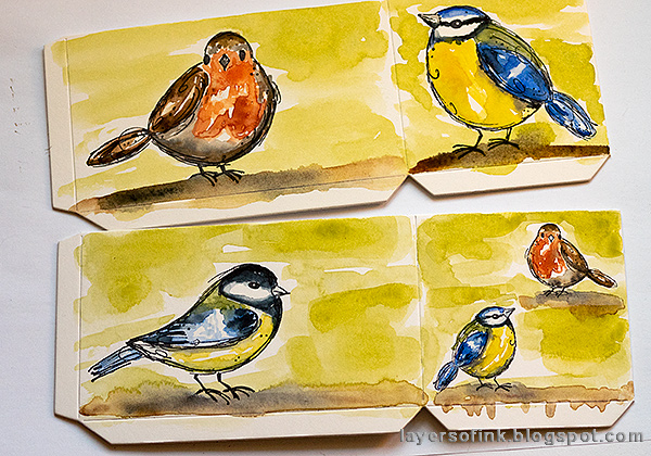 Layers of ink - DIY Watercolor Birds Pen Holder by Anna-Karin Evaldsson. Watercolor the background.