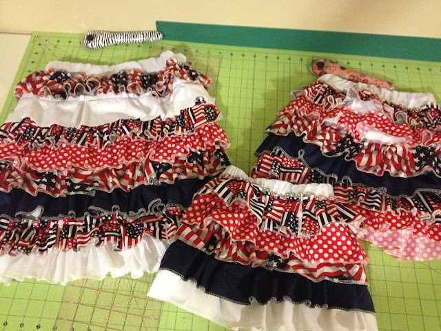 Ruffle Skirts after being sewn for the summer