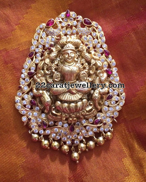 Silver Lakshmi Pendant with CZ stones