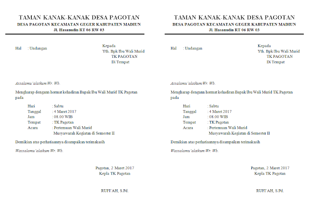 Contoh Surat Edaran Undangan Pertemuan Wali Murid TK Rutin 