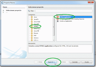 Creando proyecto de tipo "HTML5 Application".