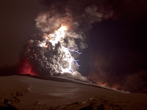 iceland volcano lightning pictures. Volcanic lightning occurs when