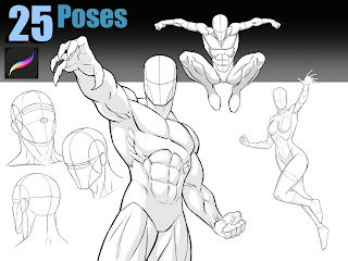 Procreate Pose Pack | 25 Stamps | Superhero Figures