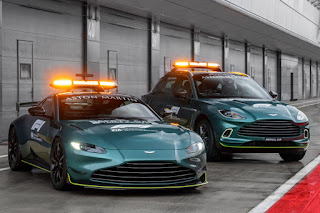 Aston Martin Vantage F1 Safety Car (2021) Front Side and Aston Martin DBX F1 Medical Car (2021) Front Side