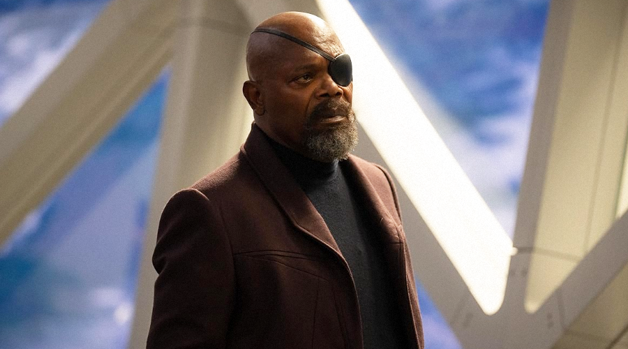 Samuel L. Jackson as Nick Fury on the S.A.B.E.R. space station.