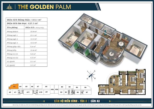 Căn A3 - 123m - The Golden Palm