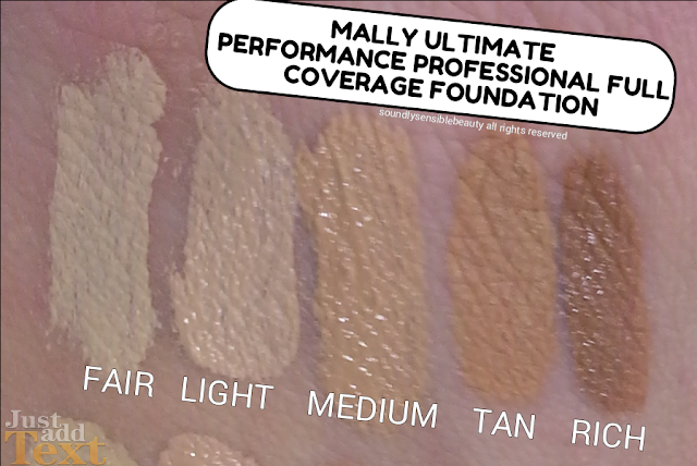 Mally Ultimate Performance Professional Full Coverage Foundation; Review & Swatches of Shades Fair, Light, Medium, Tan, Rich