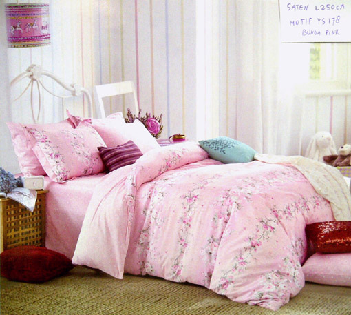 Sprei Katun Jepang Motif Bunga Pink