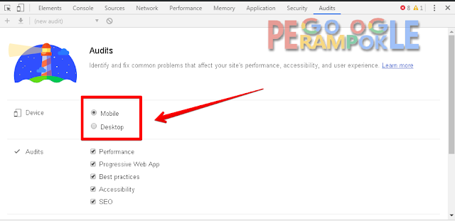 pilih mobile atau dekstop yang mau di cek seo nya