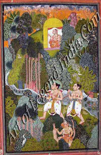 Rama, Seeta and Lakshmana in the forest Bundi miniature, Rajasthan 