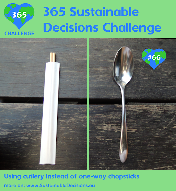 Using cutlery instead of one-way chopsticks reducing waste