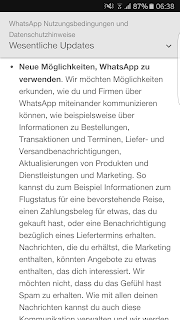 Screenshot WhatsApp Nutzungsbedingungen und Datenschutzrichtlinie Wesentliche Updates II