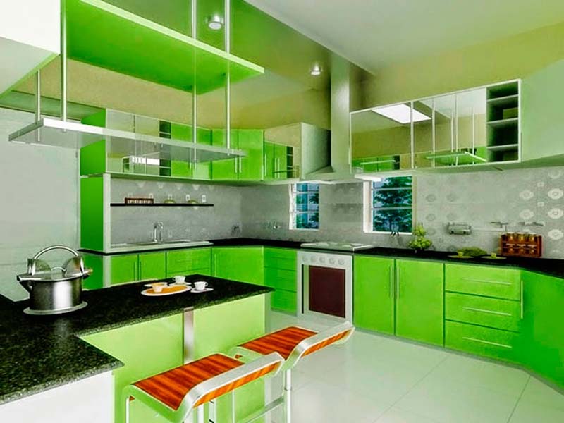 Inspirasi Desain Dapur  Minimalis Warna Hijau Design 