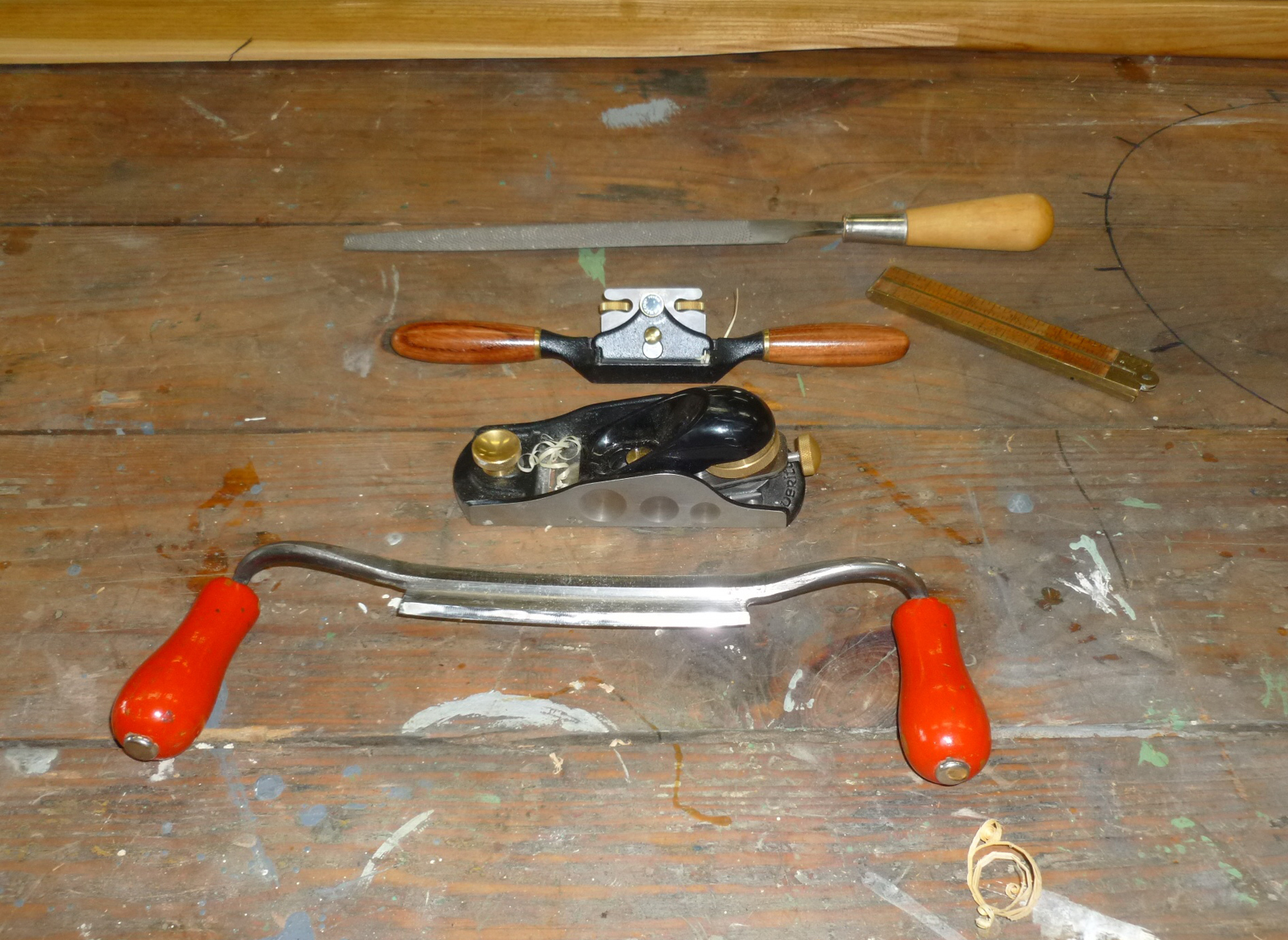 The tools that you need to make your oars: from the bottom, drawknife ...