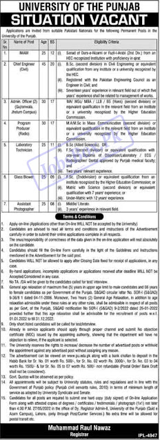 Latest Jobs Opportunities University of the Punjab PU Lahore-May-2022