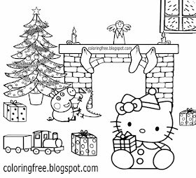 Basic young girls cartoon Christmas Peppa pig and Hello kitty coloring sheet pretty Xmas decorations