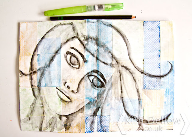 Art Journal portrait with Stabilo and water