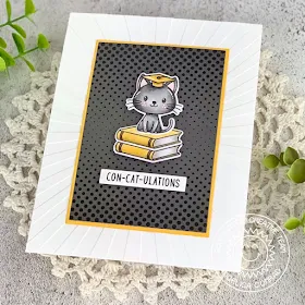 Sunny Studio Stamps: Grad Cat Sunburst Embossing Folder Graduation Card by Angelica Conrad